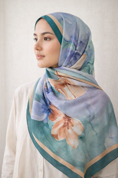 Hijab mit Blumenmuster - Grün