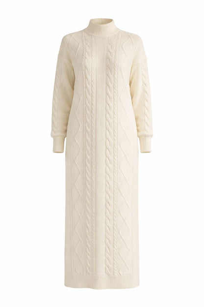 Strickkleid mit Zopfmuster - Weiß