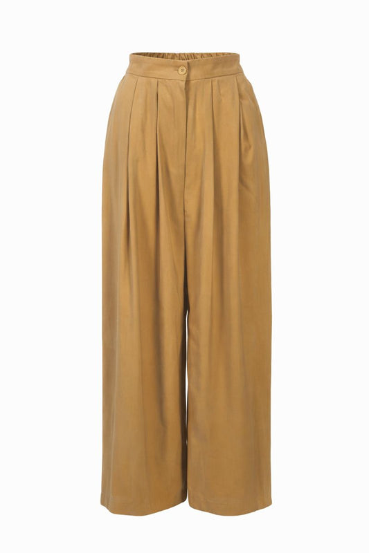 Weite Bundfaltenhose - Goldbraun