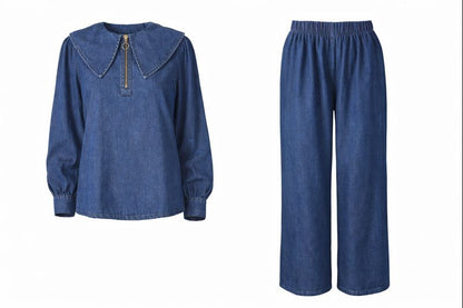 Zweiteiliger Jeans-Anzug mit Matrosenkragen