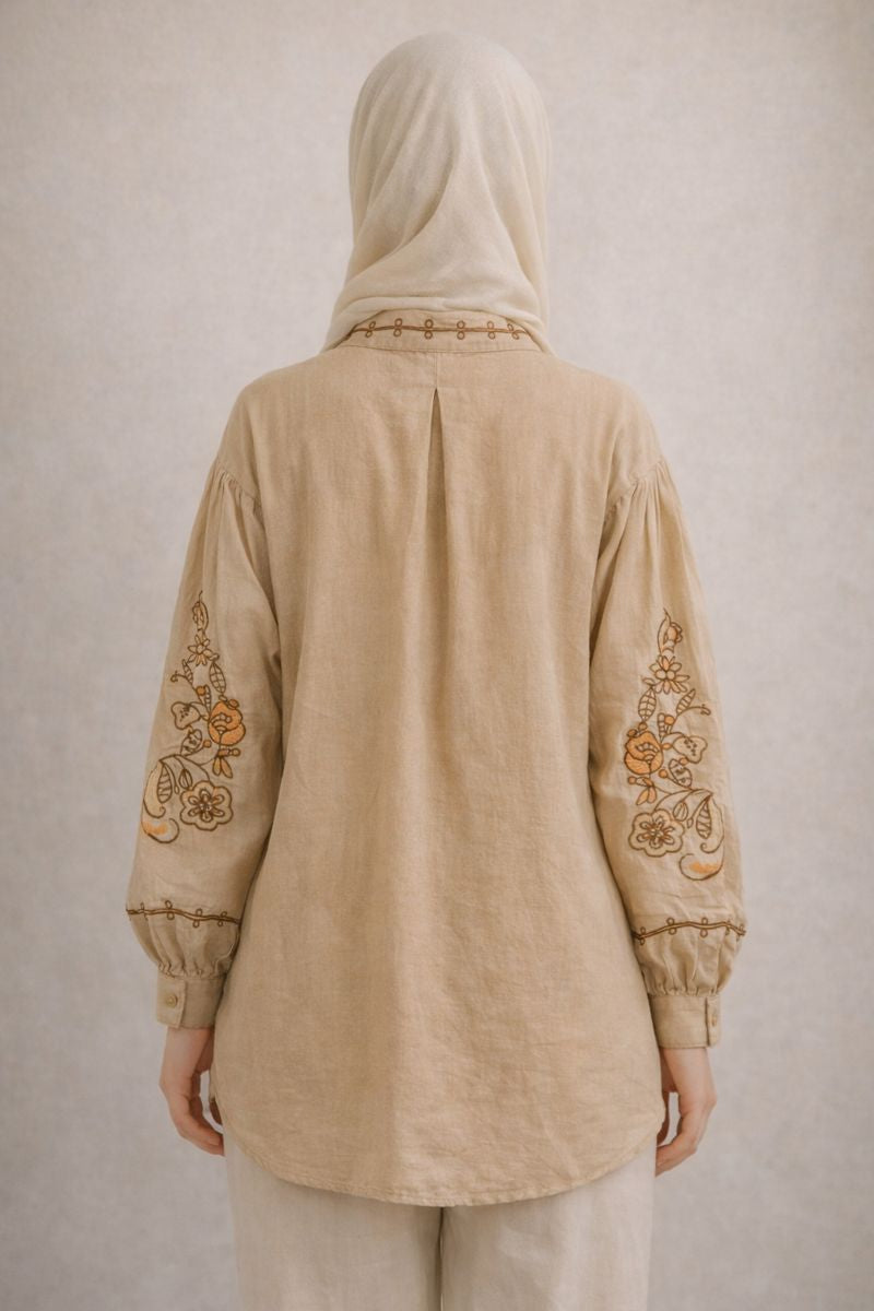 Bluse mit Ballonärmel und Fadenstickerei