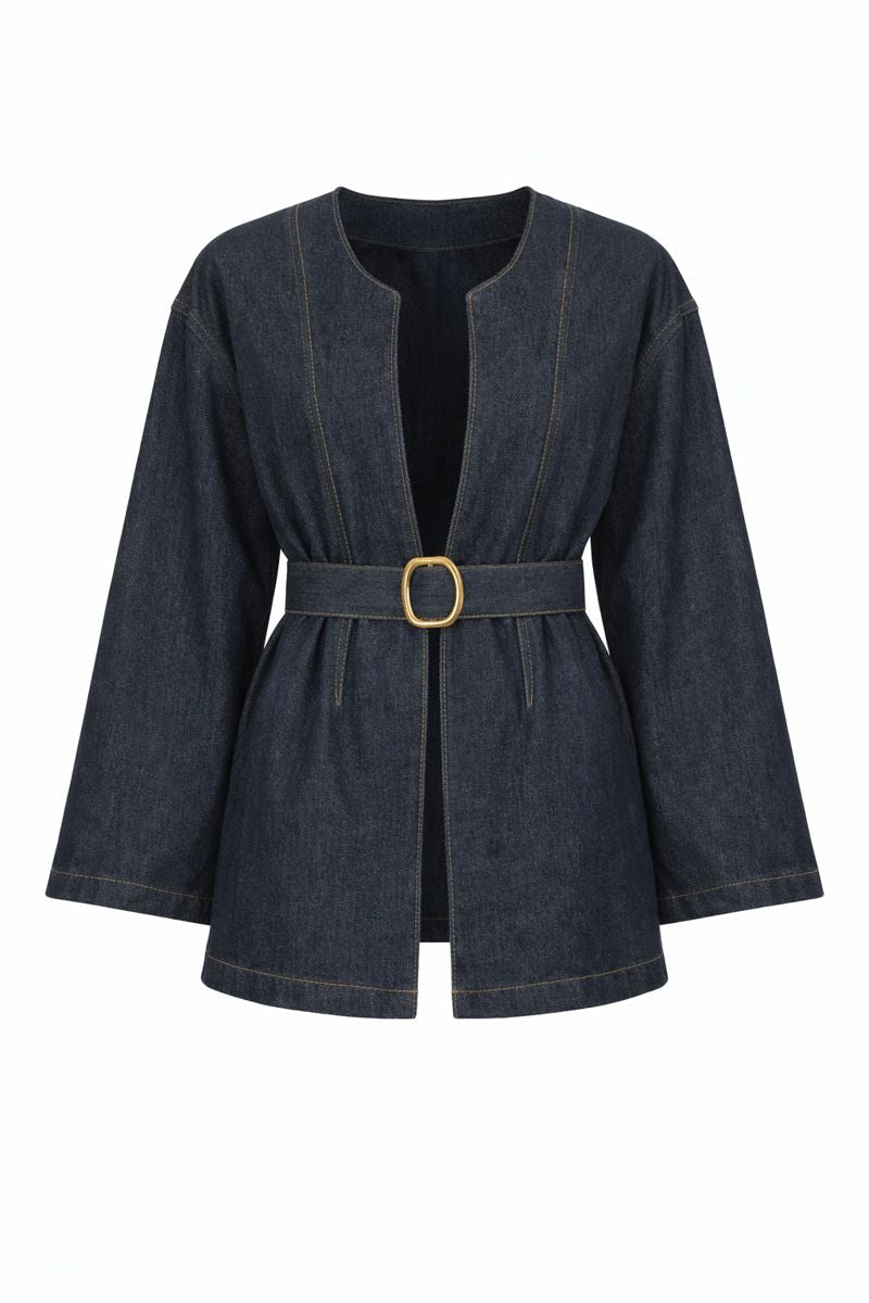 Kimono-Jeansjacke mit Gürtel