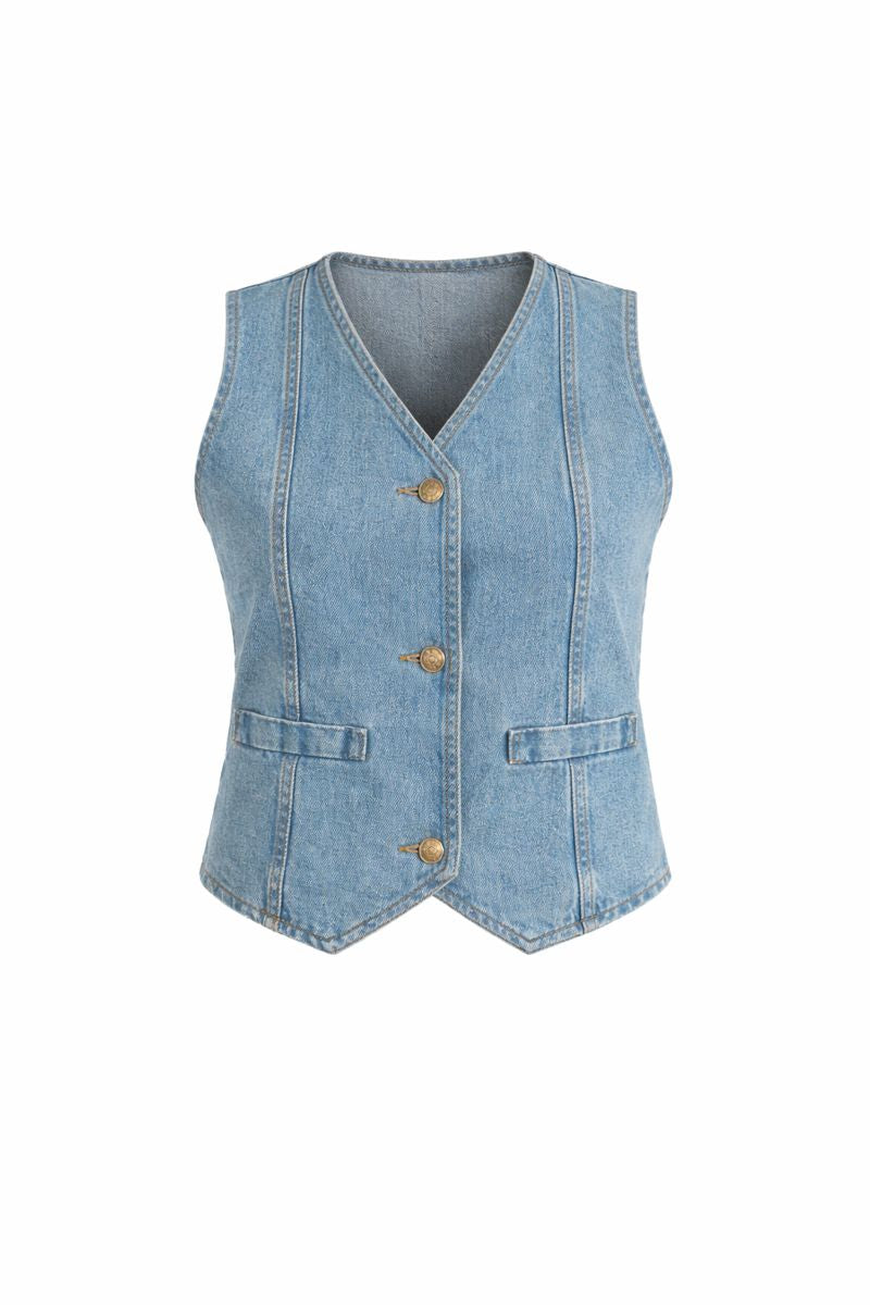 Zweiteiliges Jeans-Set aus Gilet und Rock