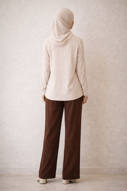 High-Waist Falthose mit Gürtel - Rostbraun