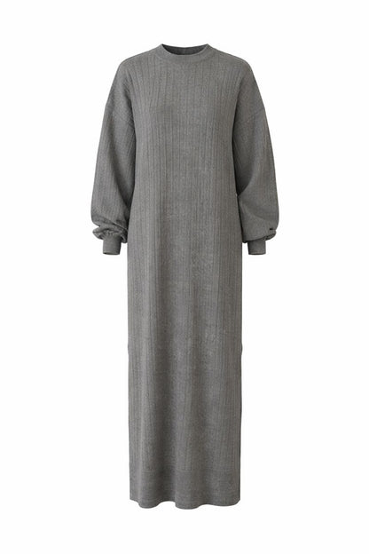 Strickkleid mit Streifen - Grau