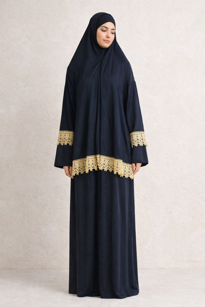 Zweiteilige Gebetskleidung mit Spitze - Marineblau