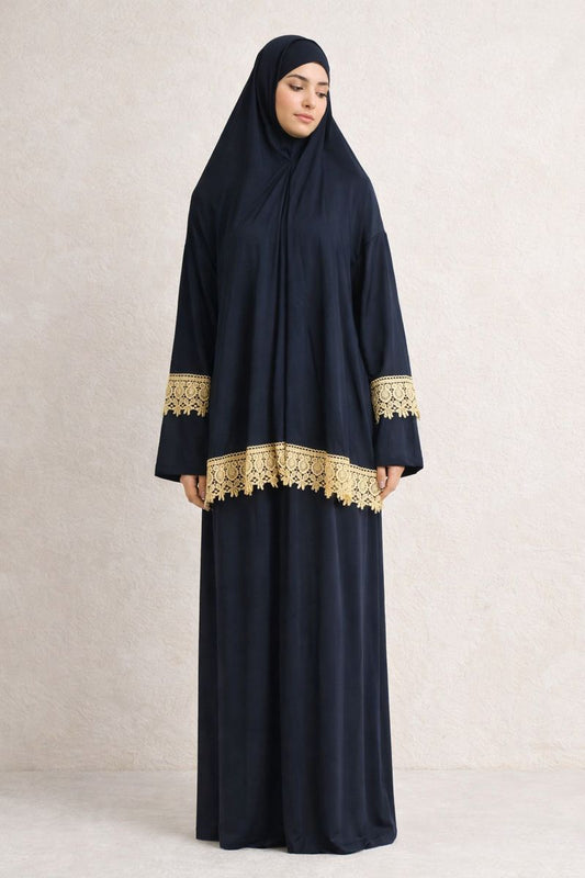 Zweiteilige Gebetskleidung mit Spitze - Marineblau