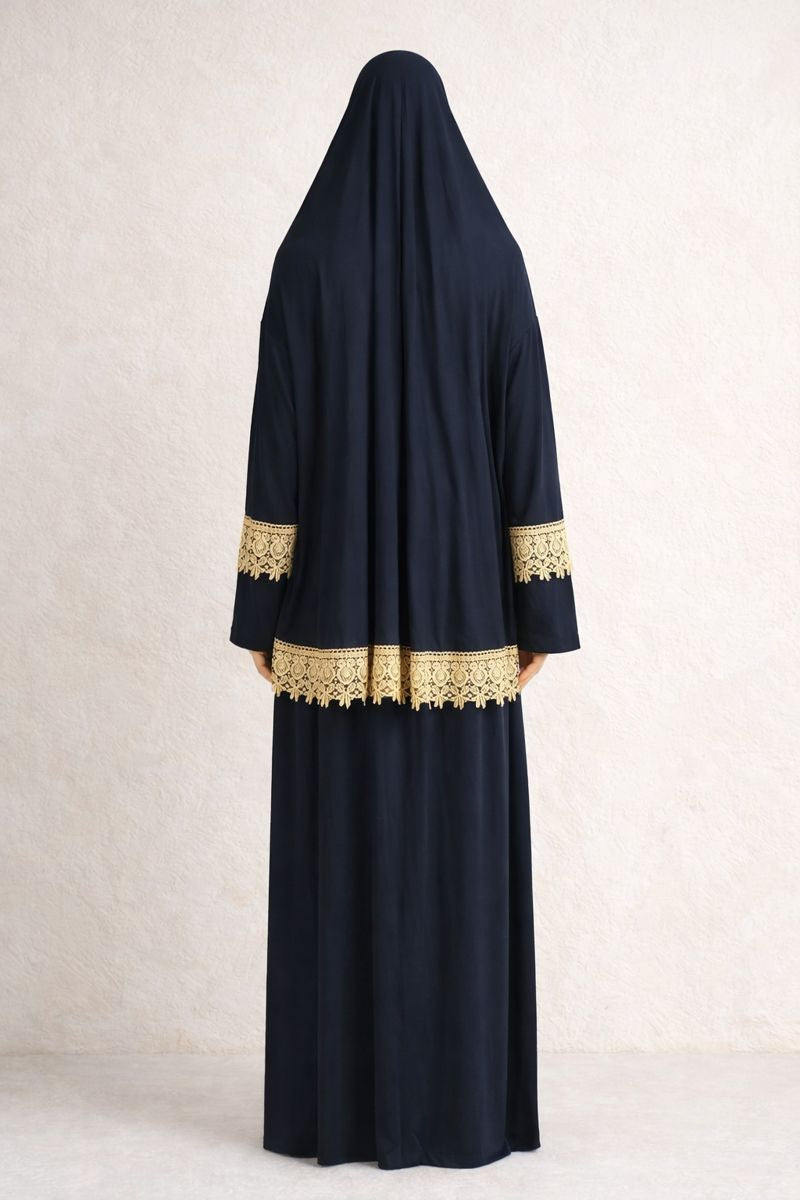 Zweiteilige Gebetskleidung mit Spitze - Marineblau