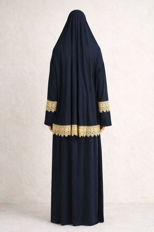 Zweiteilige Gebetskleidung mit Spitze - Marineblau