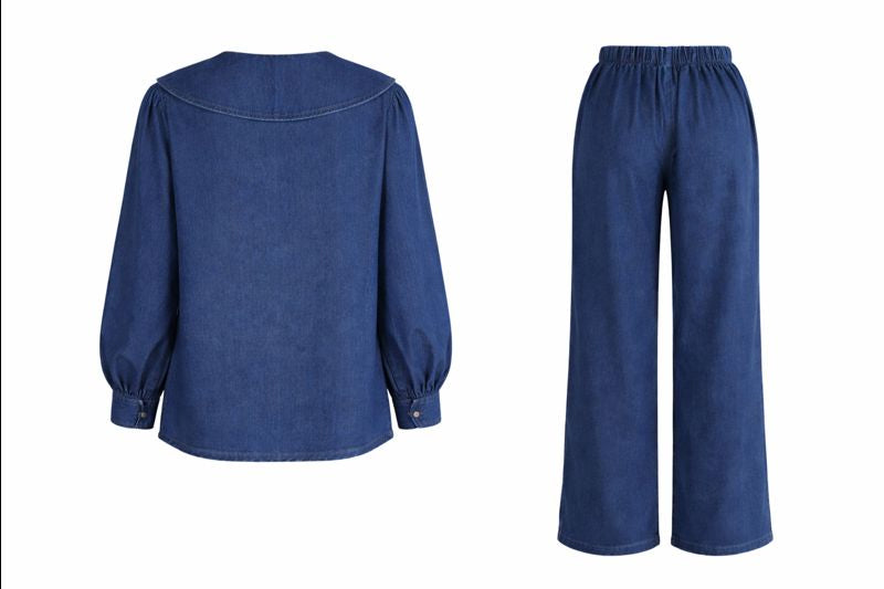 Zweiteiliger Jeans-Anzug mit Matrosenkragen