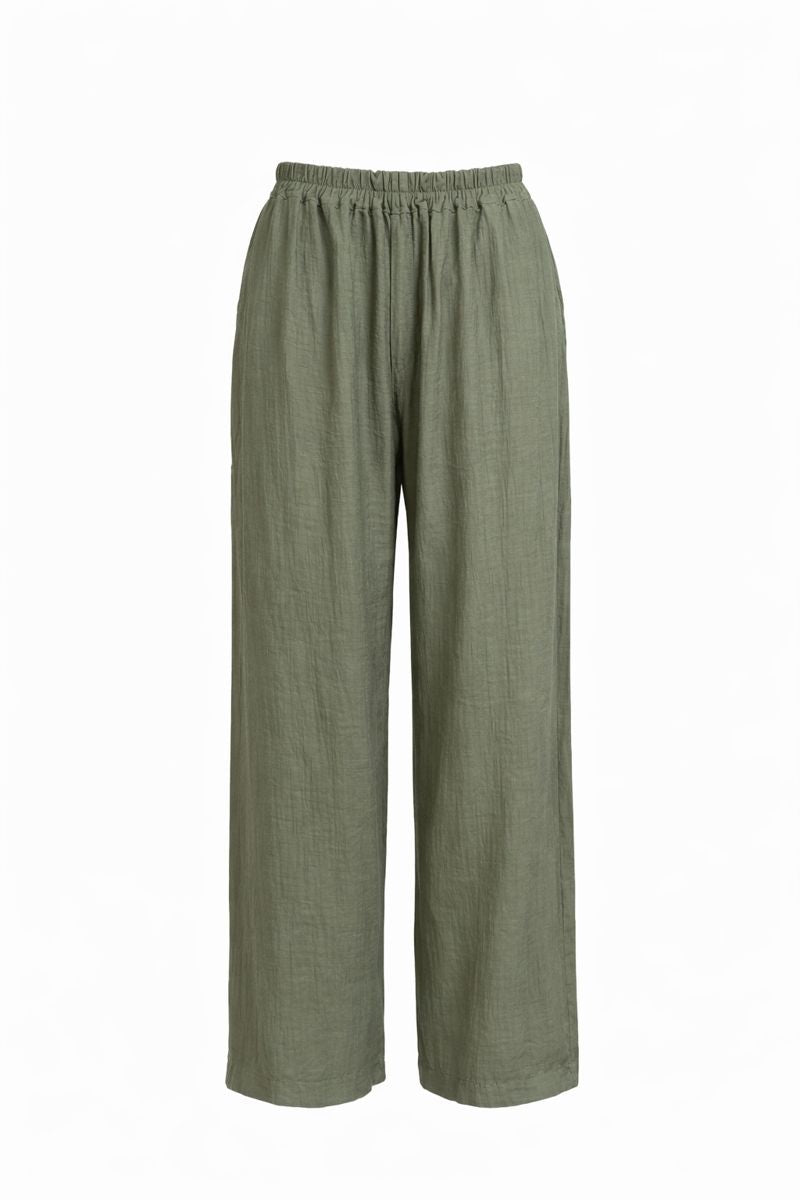 Zweiteiliges Set mit Tie-Front-Top und Zierperlen - Khaki