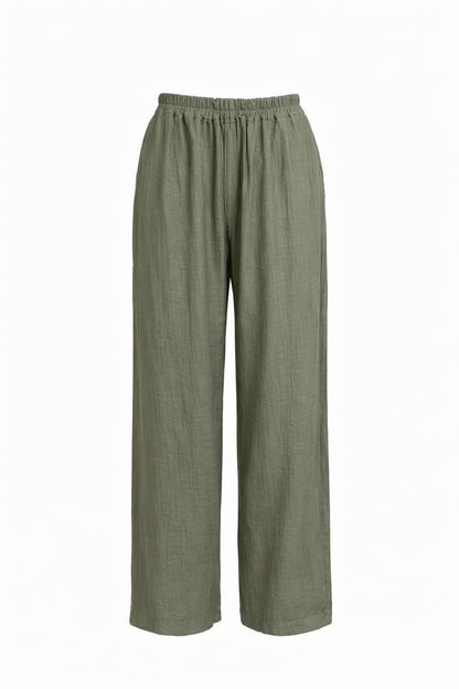 Zweiteiliges Set mit Tie-Front-Top und Zierperlen - Khaki