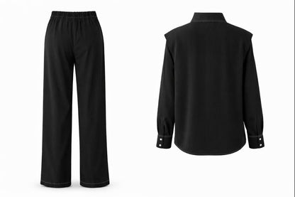 Zweiteilges Set mit verdeckter Knopfleiste und Ziernähte - Schwarz