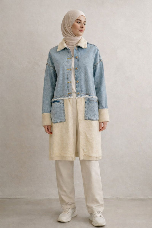 Hybridjacke aus Jeans und Strickstoff