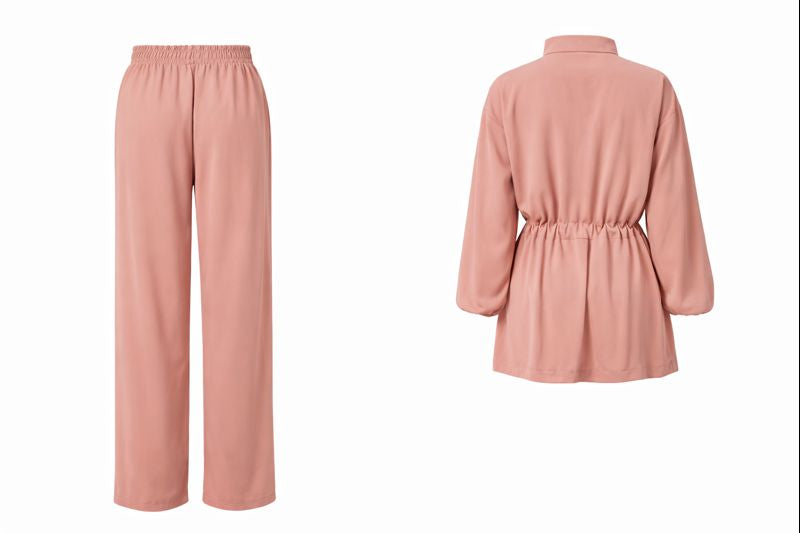 Zweiteiliges Set mit Ballonärmel und Taillengürtel - Rosa