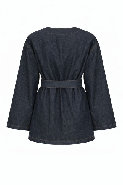 Kimono-Jeansjacke mit Gürtel
