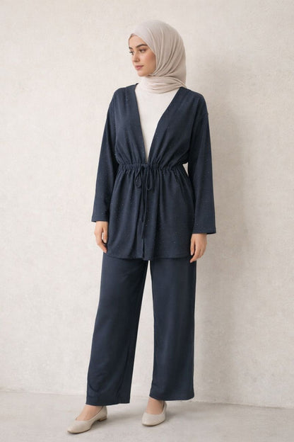 Zweiteiliges Set mit Glitzersteinen - Blau