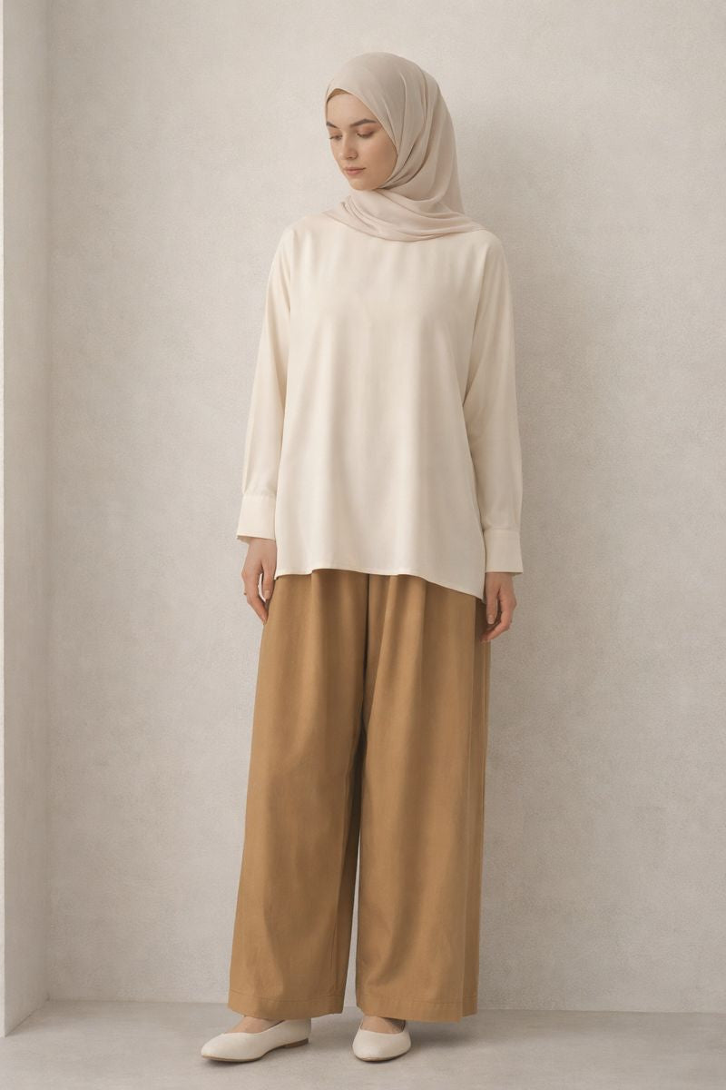 Weite Bundfaltenhose - Goldbraun