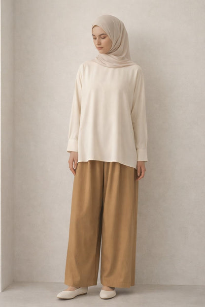 Weite Bundfaltenhose - Goldbraun