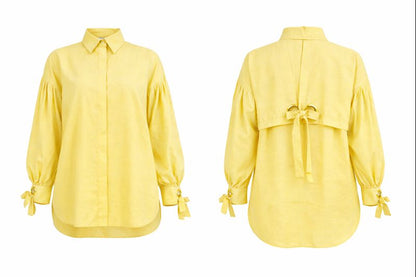 Elegante Bluse mit Ballonärmel und Ösendetail - Gelb
