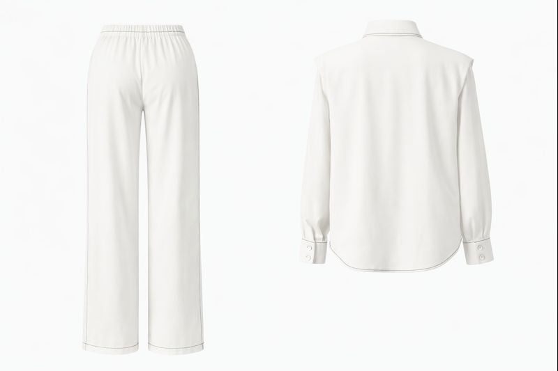 Zweiteilges Set mit verdeckter Knopfleiste und Ziernähte - Weiß