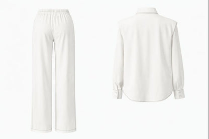 Zweiteilges Set mit verdeckter Knopfleiste und Ziernähte - Weiß