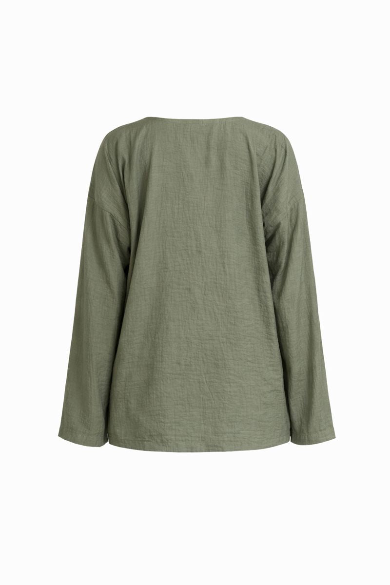 Zweiteiliges Set mit Tie-Front-Top und Zierperlen - Khaki