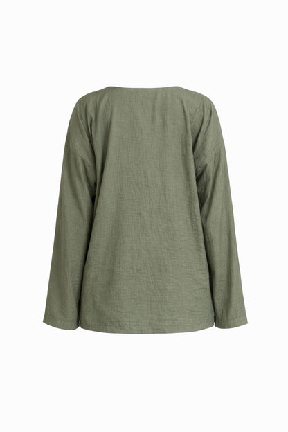 Zweiteiliges Set mit Tie-Front-Top und Zierperlen - Khaki