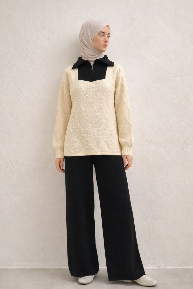 Zweiteiliges Strickset mit Trucker-Kragen