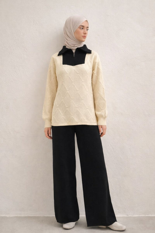 Zweiteiliges Strickset mit Trucker-Kragen