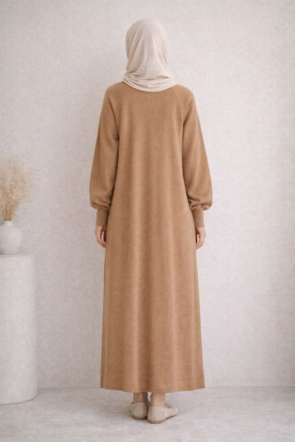 Strickkleid mit Ballonärmel - Nerzbraun