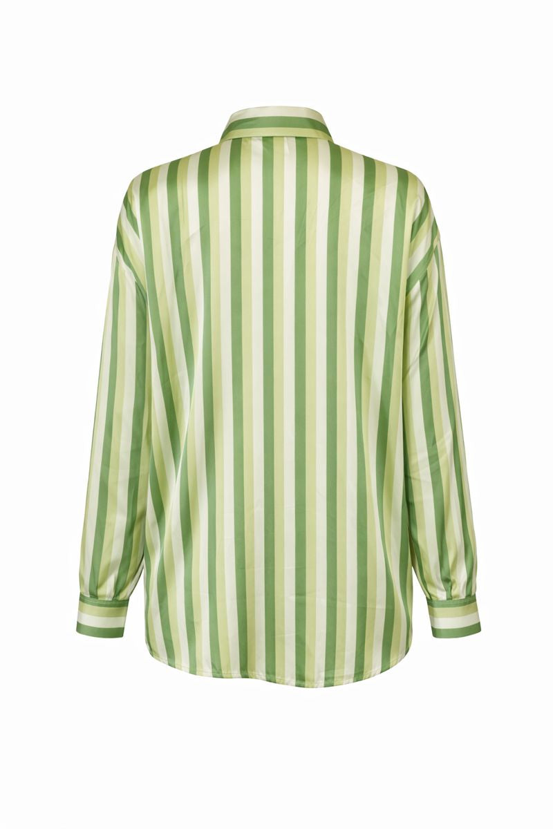 Satinbluse mit Streifenmuster - Grün
