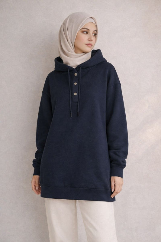 Kapuzenpullover mit Druckknöpfen - Dunkelblau