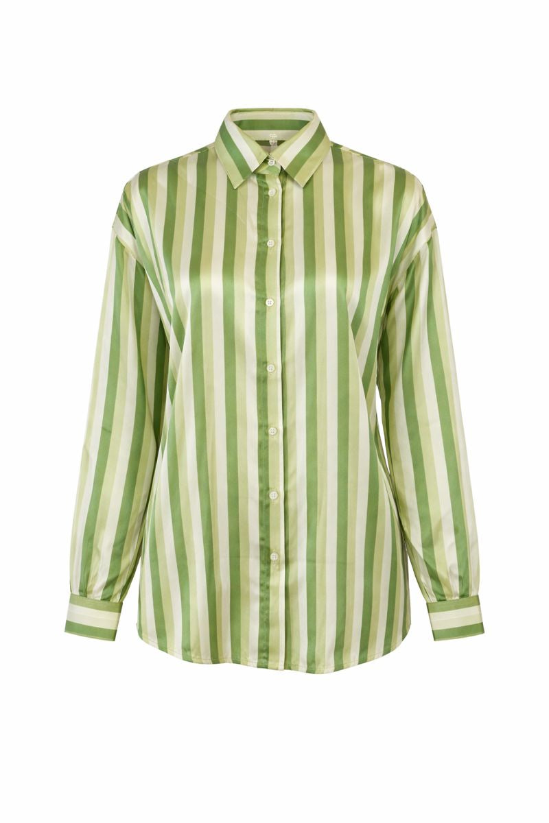 Satinbluse mit Streifenmuster - Grün