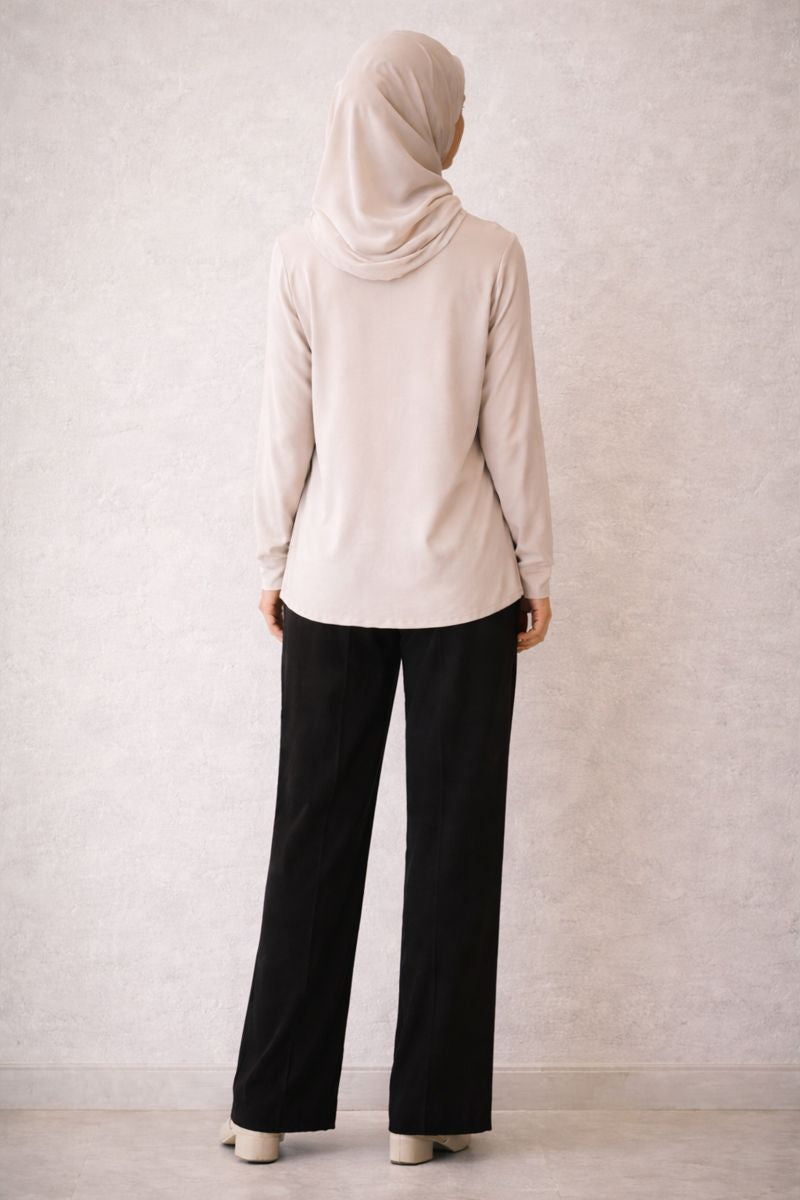 High-Waist Falthose mit Gürtel - Schwarz