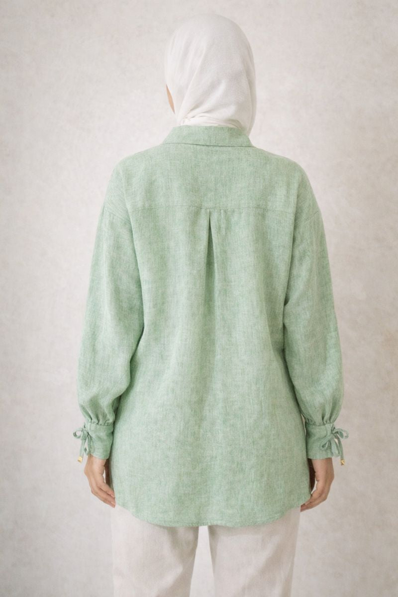 Bluse mit Tie-Front und Ärmelschleife - Hellgrün