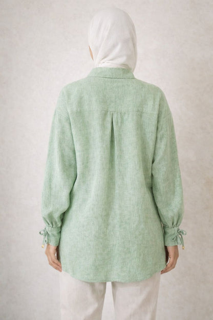 Bluse mit Tie-Front und Ärmelschleife - Hellgrün