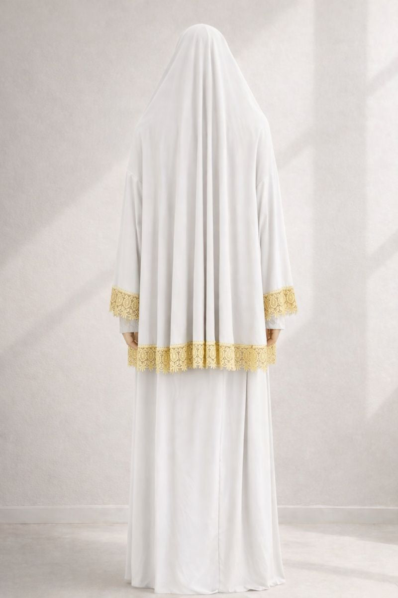 Zweiteilige Gebetskleidung mit Spitze - Cremeweiß