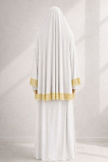 Zweiteilige Gebetskleidung mit Spitze - Cremeweiß