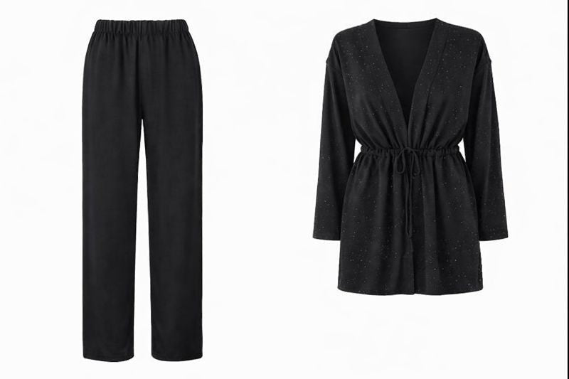 Zweiteiliges Set mit Glitzersteinen - Schwarz