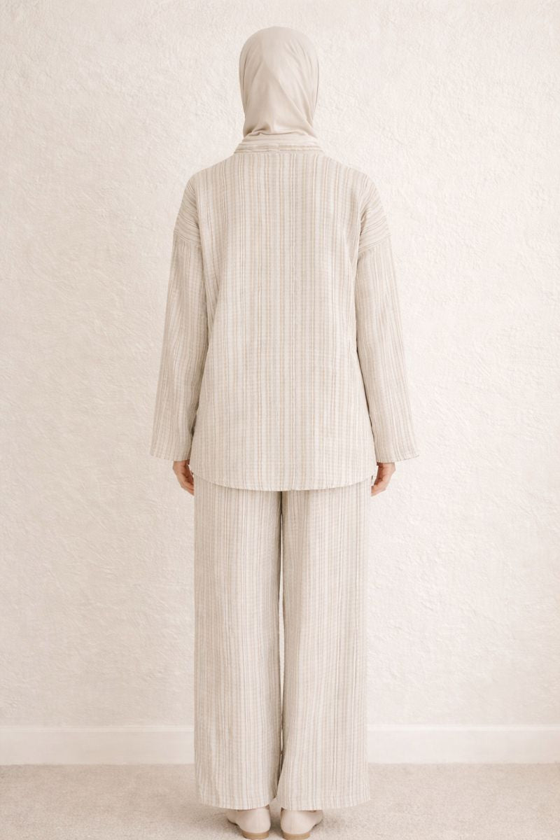 Zweiteiliges Kimonoset mit Tie-Front-Top - Beige