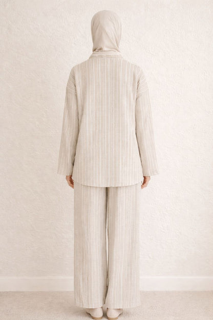 Zweiteiliges Kimonoset mit Tie-Front-Top - Beige