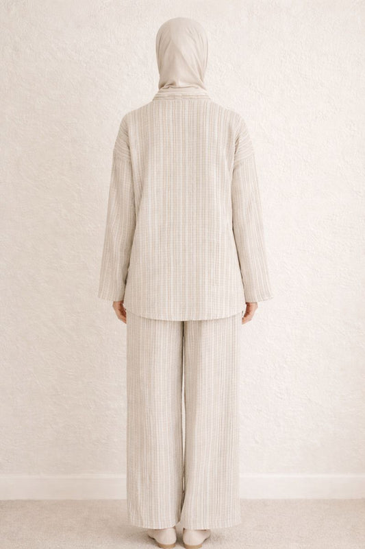 Zweiteiliges Kimonoset mit Tie-Front-Top - Beige