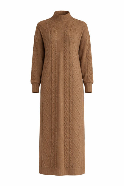 Strickkleid mit Zopfmuster - Nerzbraun