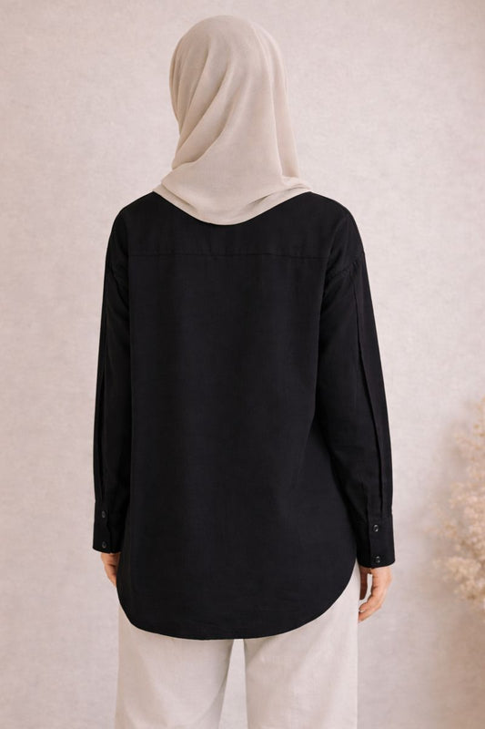 Basic Hemd mit verdeckter Knopfleiste - Schwarz