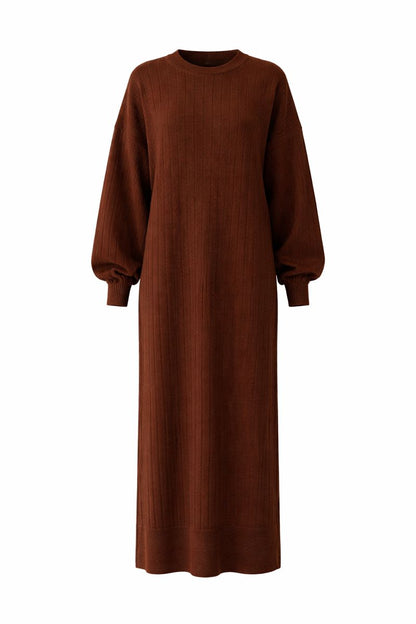 Strickkleid mit Streifen - Dunkelbraun