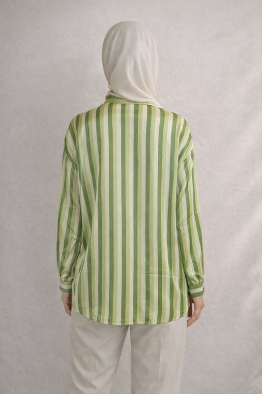 Satinbluse mit Streifenmuster - Grün