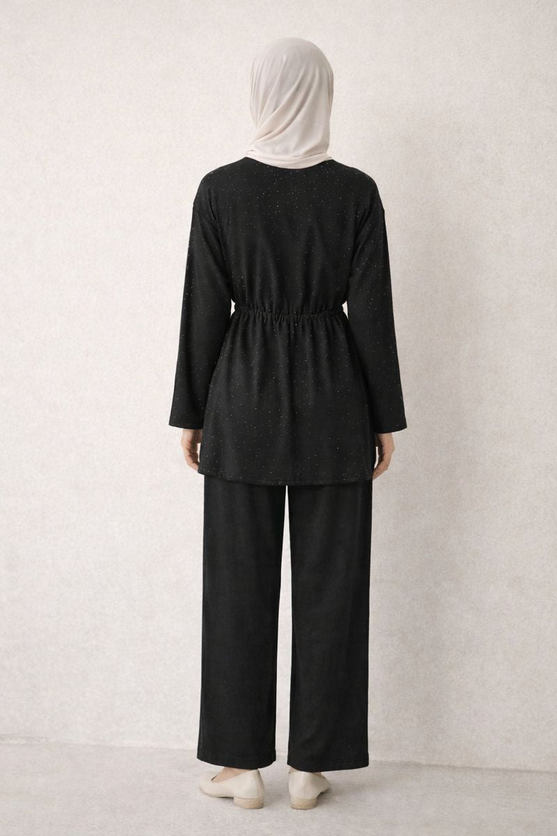 Zweiteiliges Set mit Glitzersteinen - Schwarz