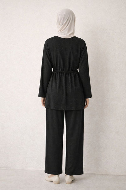 Zweiteiliges Set mit Glitzersteinen - Schwarz