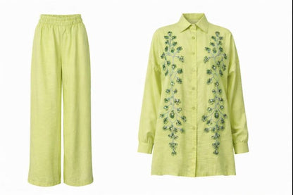 Zweiteiliges Set mit Perlenstickerei - Grün